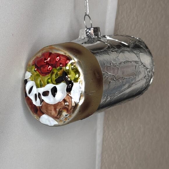 Chipotle Wrapped Stuffed Burrito Glass Christmas Ornament - Picture 2 of 12